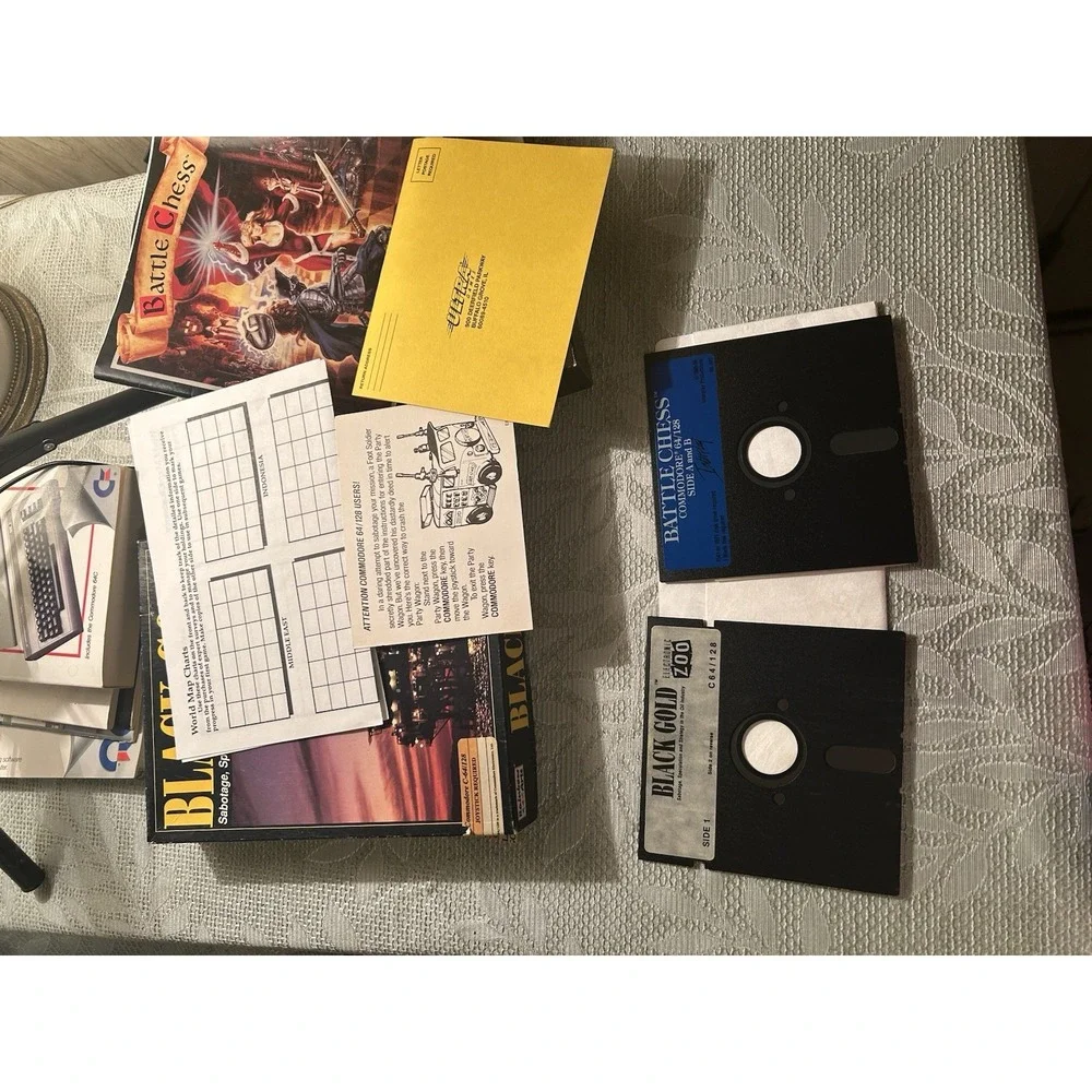 Commodore 64 PC User's Guide Lot Of Books & Black Gold 2 Floppy Disk Games